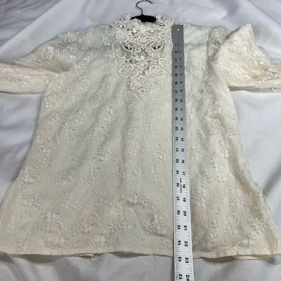 80’s Talbots Scott McClintock Lack Mock Collar Elegant Victorian Style Blouse - Picture 3 of 7